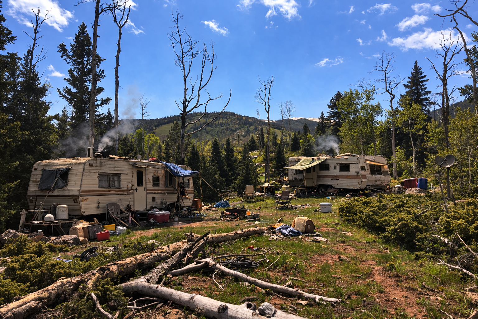 Scenic glamping site with vintage RVs